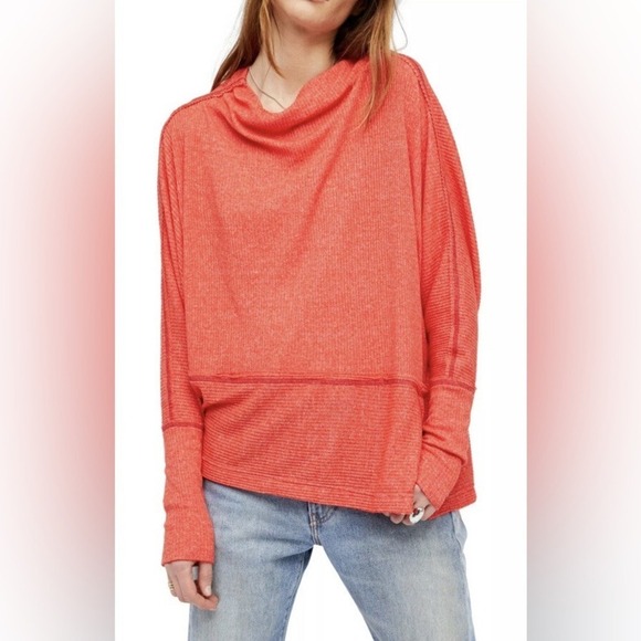 We The Free Tops - Free People We The Free Londontown Thermal Top Burnt Orange Asymmetrical XS